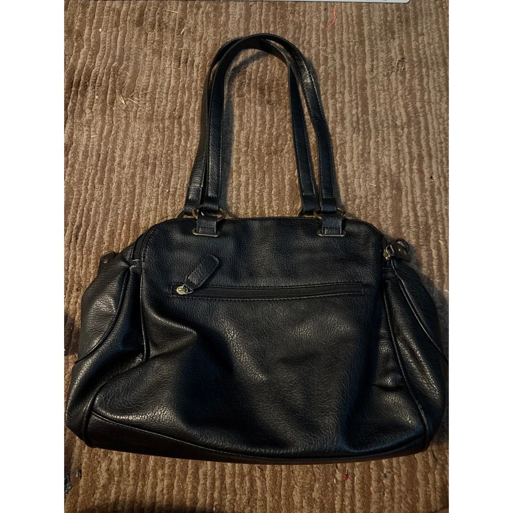 Nicole Miller Black Satchel Purse Double Zip‎ Pocket Shoulder Bag Medium